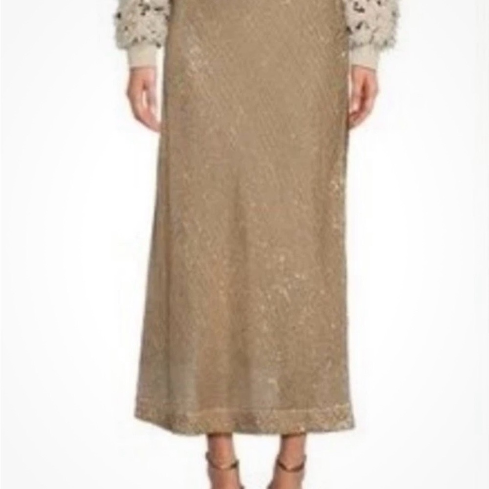 Gibson Latimer Gold Elegant Sequin Maxi/Midi Skirt High Rise Lined Side Zip NWT